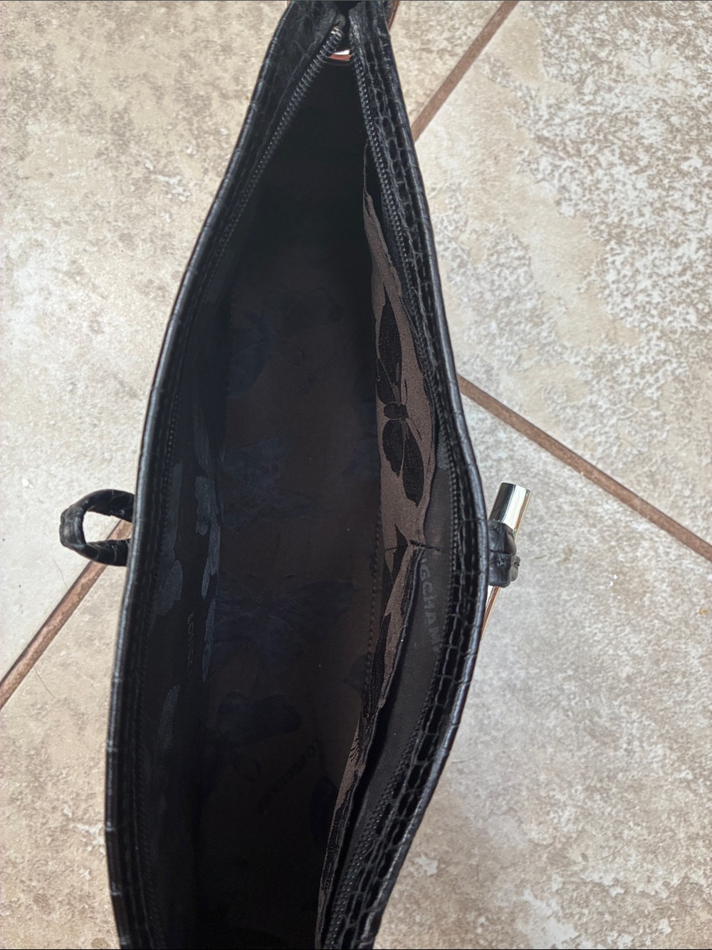Longchamp Black Croc-Embossed Shoulder Bag with Silver Toggle - Picture 6 of 10